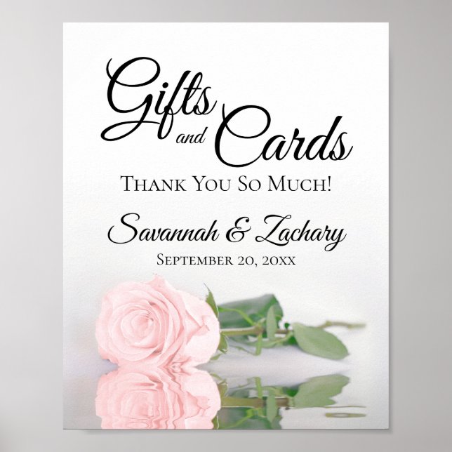 Elegant Blush Pink Rose Gifts & Cards Wedding Sign (Front)