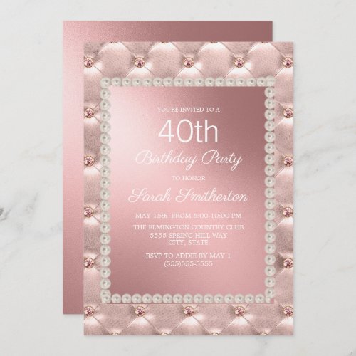 Elegant Blush Pink Rose Gold 40th Birthday Party Invitation