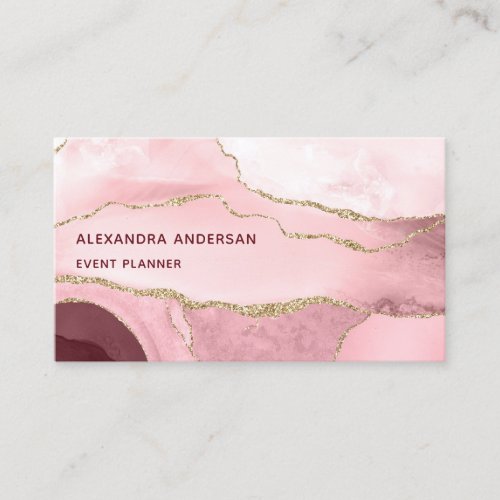 Elegant Blush Pink Rose Gold Agate Marble Glitter Business Card