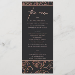 ELEGANT BLUSH PINK ROSE GOLD BLACK FLORAL MENU
