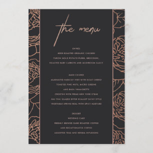 ELEGANT BLUSH PINK ROSE GOLD BLACK FLORAL MENU