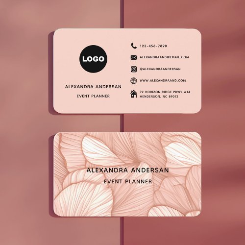 Elegant Blush Pink Rose Gold Botanical Pattern Business Card