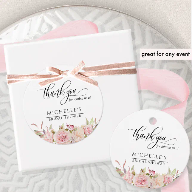 Elegant Blush Pink Rose Gold Bridal Shower Favor Tags | Zazzle