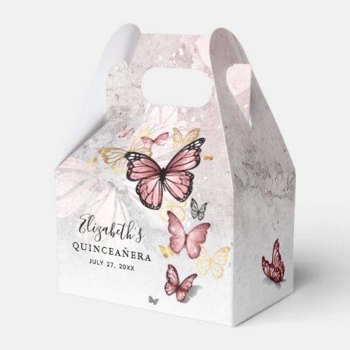 Elegant Blush Pink Rose Gold Butterfly Template Favor Boxes