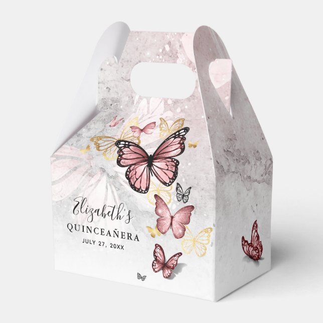 Elegant Blush Pink Rose Gold Butterfly Template Favor Boxes (Front Side)