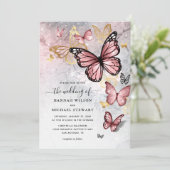 Elegant Blush Pink Rose Gold Butterfly Wedding Invitation (Standing Front)