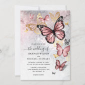 Elegant Blush Pink Rose Gold Butterfly Wedding Invitation (Front)
