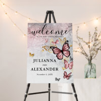 Elegant Blush Pink Rose Gold Butterfly Welcome