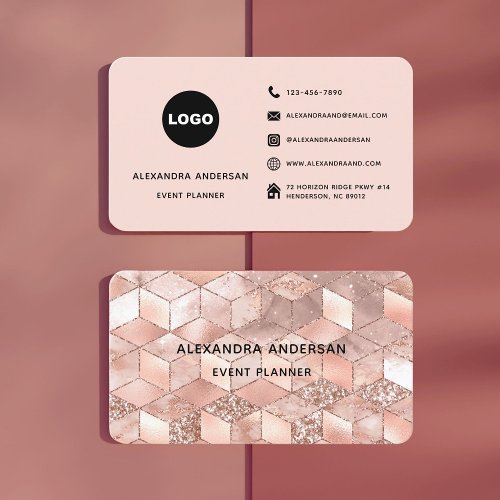 Elegant Blush Pink Rose Gold Diamond Geometric  Business Card