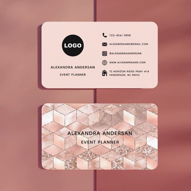 Elegant Blush Pink Rose Gold Diamond Geometric  Business Card (Elegant Blush Pink Rose Gold Diamond Geometric Business Card)