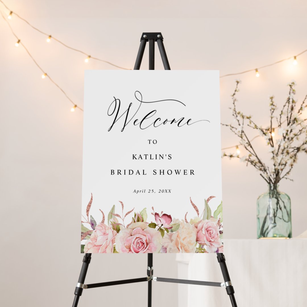 Elegant Blush Pink Rose gold Floral Welcome Sign | Zazzle