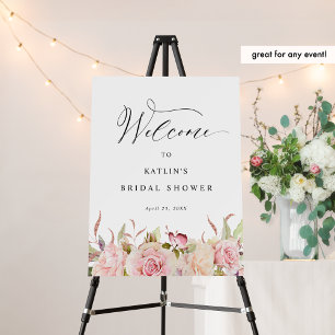 Elegant Blush Pink Rose gold Floral Welcome Sign