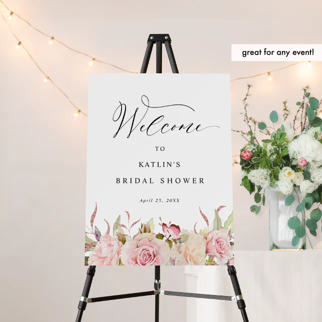 Elegant Blush Pink Rose gold Floral Welcome Sign | Zazzle