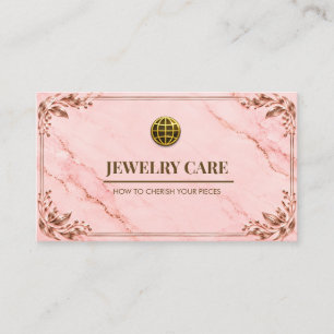 Elegant Blush Pink Rose Gold Jewelry Care Card