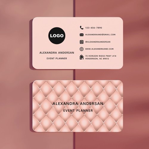 Elegant Blush Pink Rose Gold Metal Cube Pattern Business Card