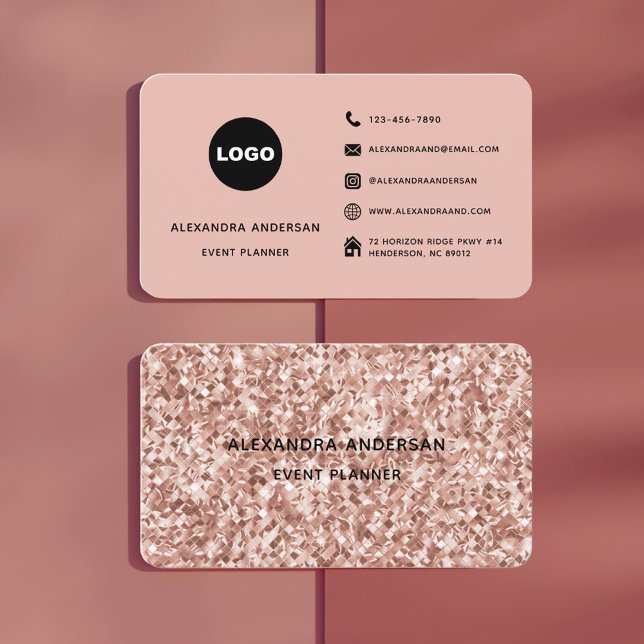 Elegant Blush Pink Rose Gold Metal Diamond Pattern Business Card (Elegant Blush Pink Rose Gold Metal Diamond Pattern Business Card)