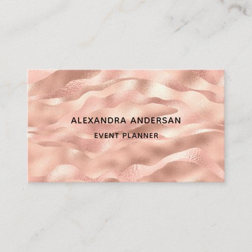 Elegant Blush Pink Rose Gold Metal Waves Corporate Business Card