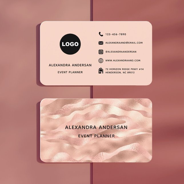 Elegant Blush Pink Rose Gold Metal Waves Corporate Business Card (Elegant Blush Pink Rose Gold Metal Waves Corporate Business Card)