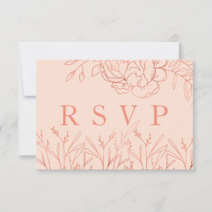 Elegant Blush Pink Rose Gold Sketched Flowers RSVP Card