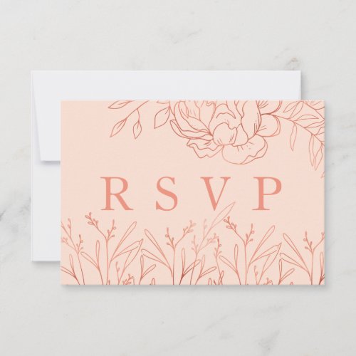 Elegant Blush Pink Rose Gold Sketched Flowers RSVP Card