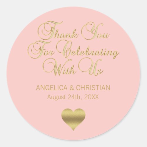 Elegant Blush Pink Rose Gold Thank you Wedding Classic Round Sticker