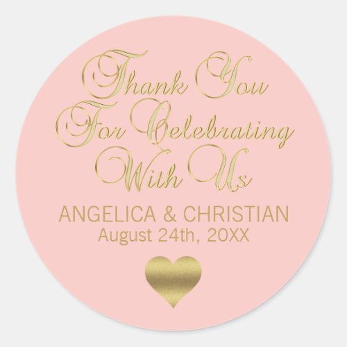 Elegant Blush Pink Rose Gold Thank you Wedding Classic Round Sticker