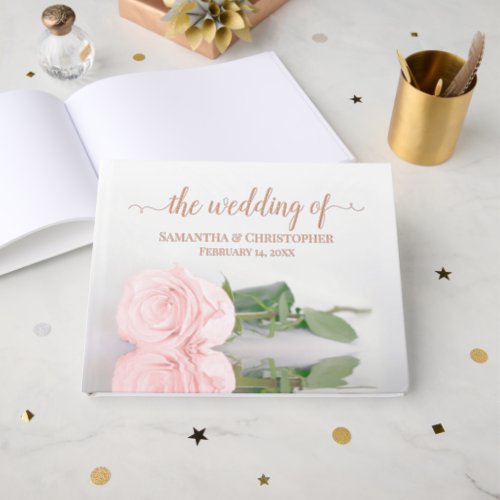 Elegant Blush Pink Rose Medium Wedding Foil Foil Guest Book