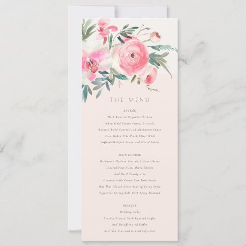 Elegant Blush Pink Rose Orchid Floral Wedding Menu Invitation