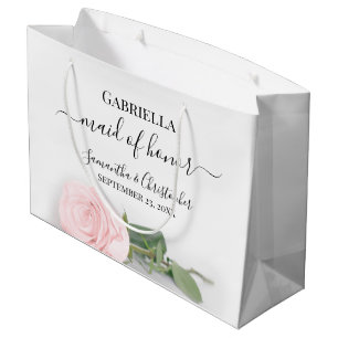Elegant Blush Pink Rose Posh Maid of Honor Wedding Large Gift Bag