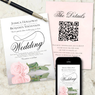 Elegant Blush Pink Rose Romantic QR Code Wedding Invitation