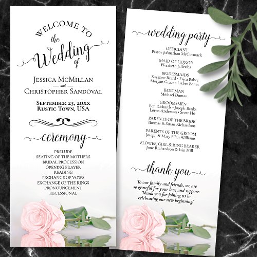 Elegant Blush Pink Rose Simple Romantic Wedding Program