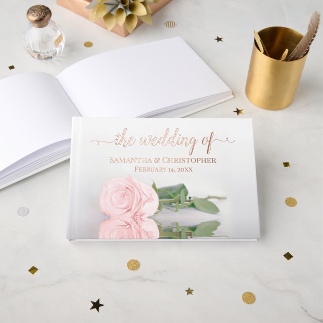 Elegant Blush Pink Rose Small Wedding Foil Foil Guest Book (Front Open)
