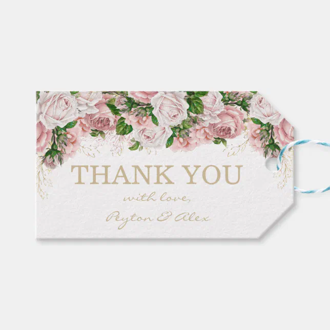 Elegant Blush Pink Rose Vintage Floral Wedding Gift Tags | Zazzle