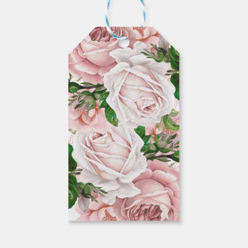 Elegant Blush Pink Rose Vintage Floral Wedding Gift Tags | Zazzle