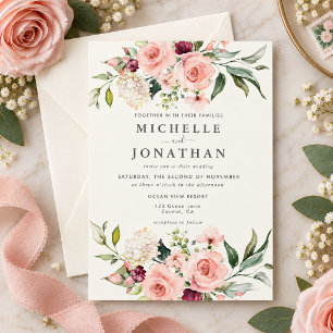 Elegant Blush Pink Rose Wedding Invitation