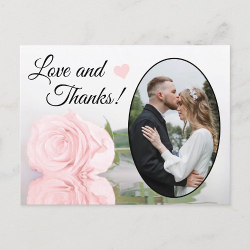 Elegant Blush Pink Rose Wedding Love  Thanks Postcard