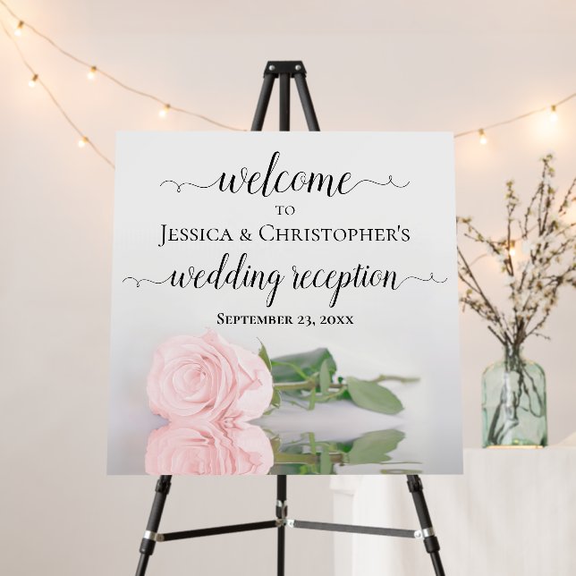 Elegant Blush Pink Rose Wedding Reception Welcome Foam Board (In Situ (Stand))