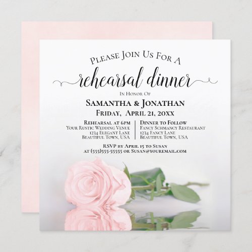 Elegant Blush Pink Rose Wedding Rehearsal  Dinner Invitation