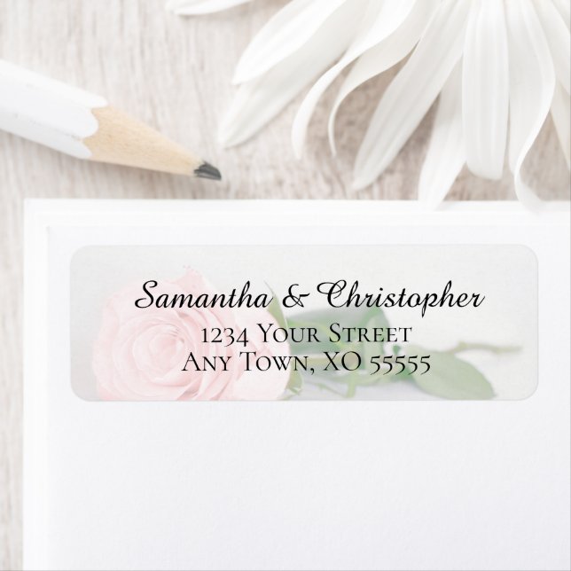 Elegant Blush Pink Rose Wedding Return Address Label (Insitu)