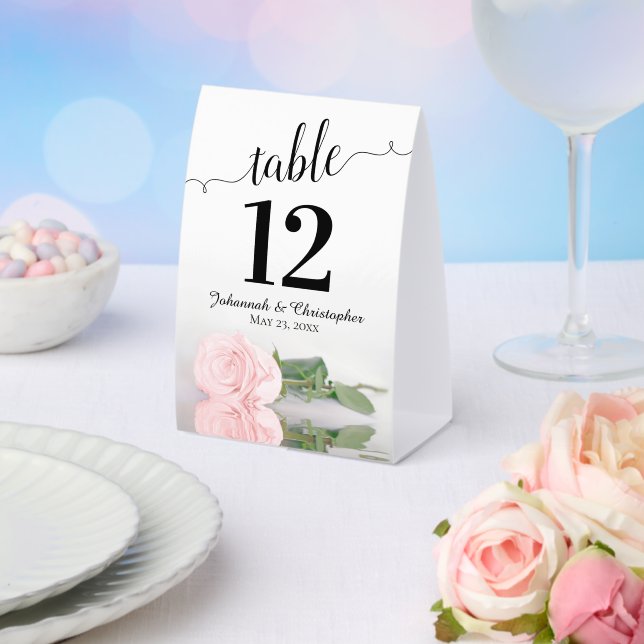 Elegant Blush Pink Rose Wedding Table Number Paper Table Tent (Insitu(Wedding))