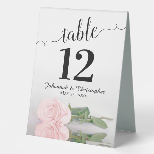 Elegant Blush Pink Rose Wedding Table Number Table Tent (Front)