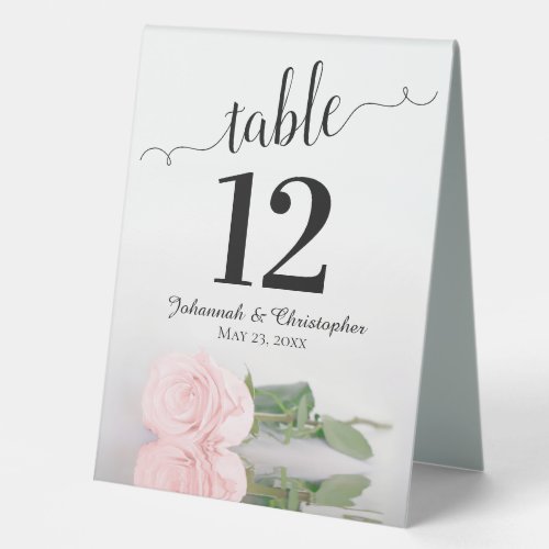 Elegant Blush Pink Rose Wedding Table Number Table Tent Sign