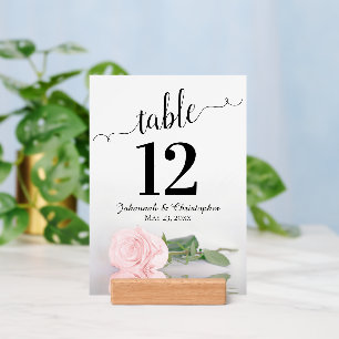 Elegant Blush Pink Rose Wedding Table Number with Holder