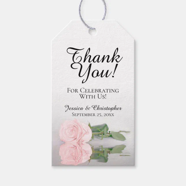 Elegant Blush Pink Rose Wedding Thank You Gift Tags | Zazzle