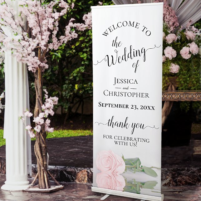 Elegant Blush Pink Rose Wedding Welcome Retractable Banner (Creator Uploaded)