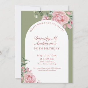 Elegant Blush Pink Roses 105th Birthday Party Invitation