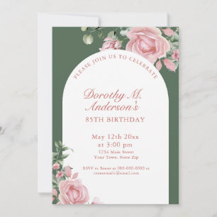 Elegant Blush Pink Roses 85th Birthday Party Invitation