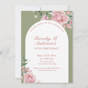 Elegant Blush Pink Roses 85th Birthday Party Invitation