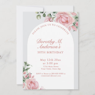 Elegant Blush Pink Roses 90th Birthday Party  Invitation