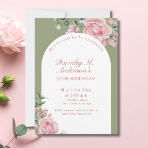 Elegant Blush Pink Roses 95th Birthday Party Invitation